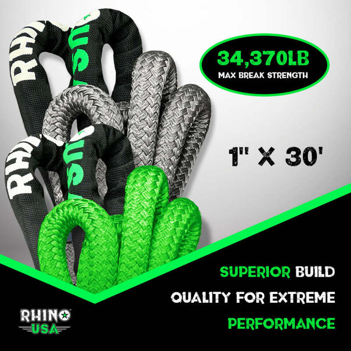 Rhino USA Kinetic Energy Recovery Rope (1In X 30Ft) Green - Bull Strap