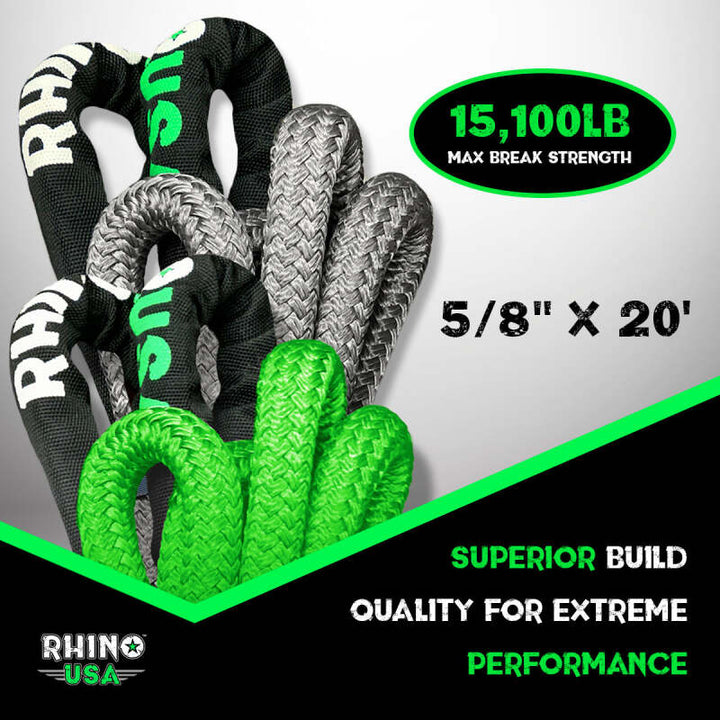 Rhino USA Kinetic Energy Recovery Rope (5/8In X 20Ft) Gray - Bull Strap