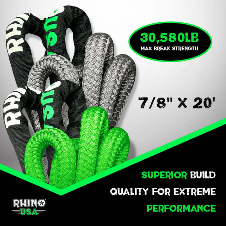 Rhino USA Kinetic Energy Recovery Rope (7/8In X 20Ft) Gray - Bull Strap