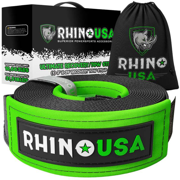 Rhino USA Recovery Tow Strap 3Inx30Ft (Black) - Bull Strap