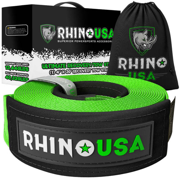 Rhino USA Recovery Tow Strap 4Inx30Ft (Green) - Bull Strap