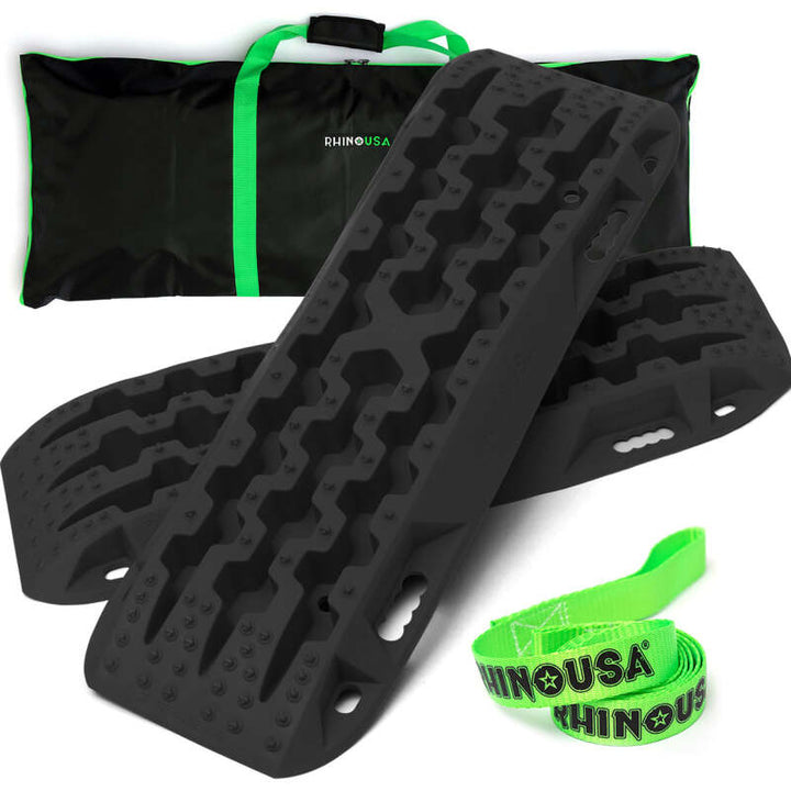Rhino USA Recovery Traction Boards - Black (Pair) - Bull Strap
