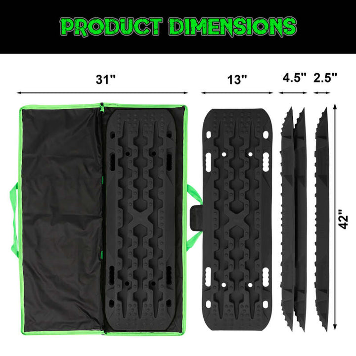 Rhino USA Recovery Traction Boards - Black (Pair) - Bull Strap