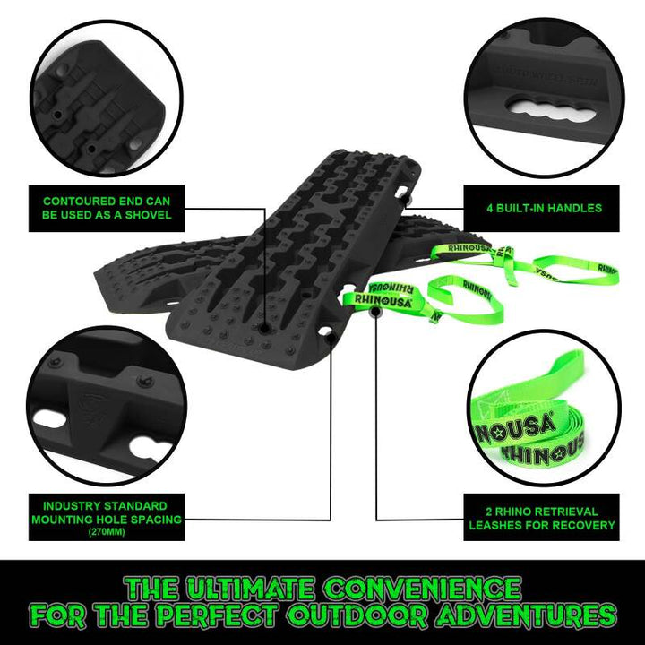 Rhino USA Recovery Traction Boards - Black (Pair) - Bull Strap