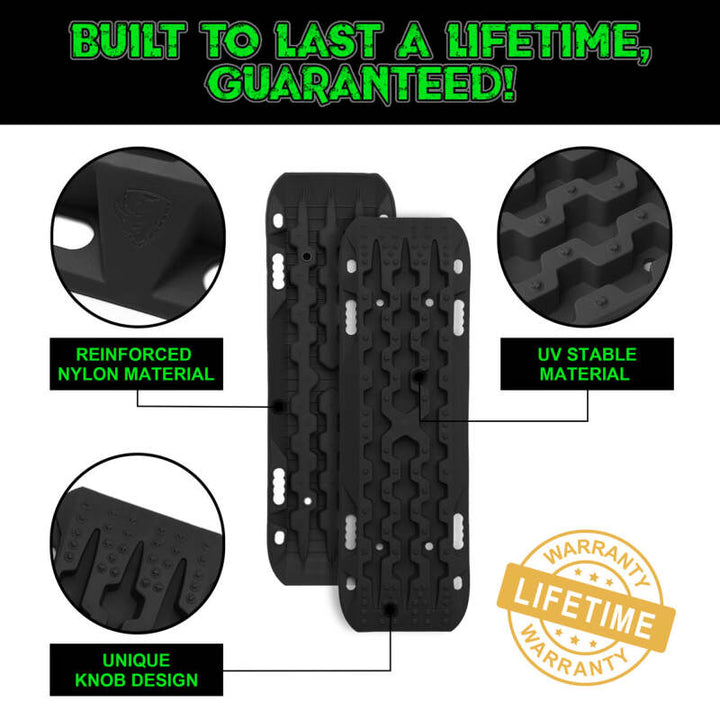 Rhino USA Recovery Traction Boards - Black (Pair) - Bull Strap