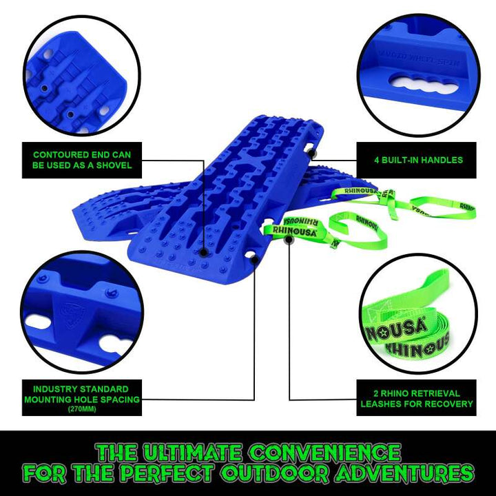 Rhino USA Recovery Traction Boards - Blue (Pair) - Bull Strap