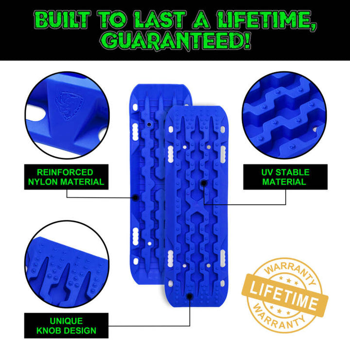 Rhino USA Recovery Traction Boards - Blue (Pair) - Bull Strap