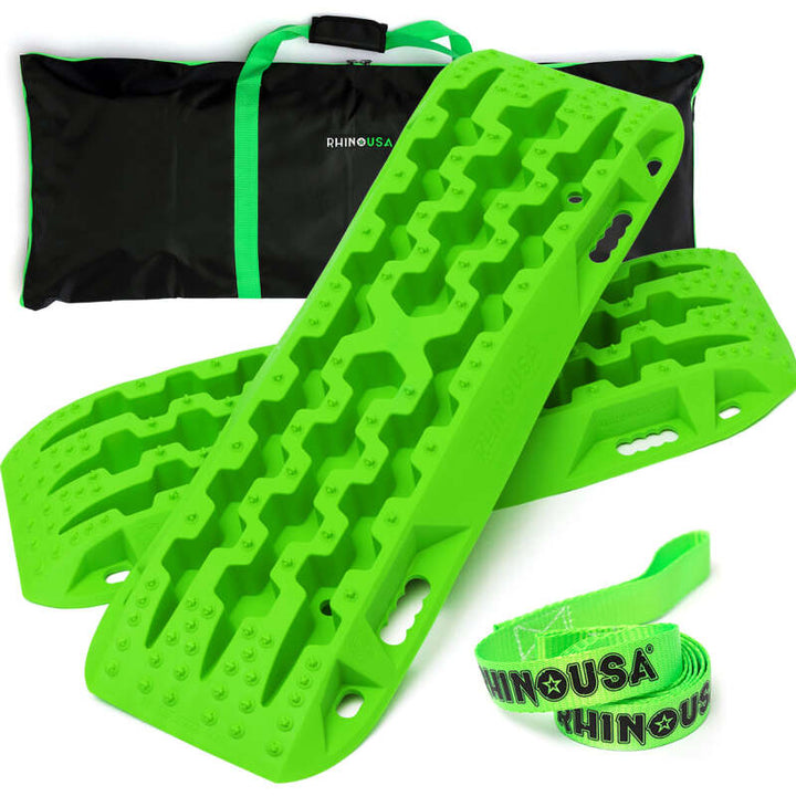Rhino USA Recovery Traction Boards - Green (Pair) - Bull Strap