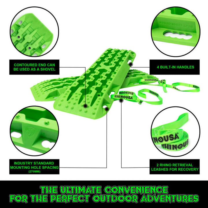 Rhino USA Recovery Traction Boards - Green (Pair) - Bull Strap