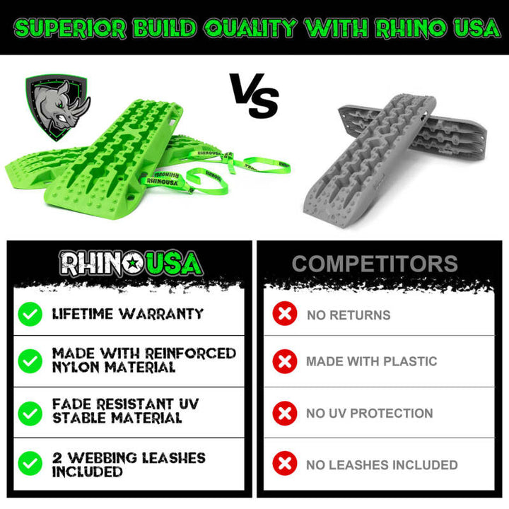 Rhino USA Recovery Traction Boards - Green (Pair) - Bull Strap