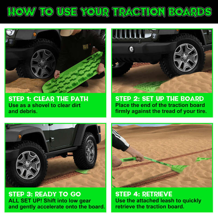 Rhino USA Recovery Traction Boards - Green (Pair) - Bull Strap