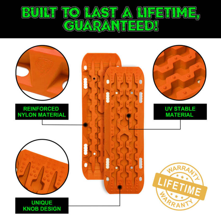 Rhino USA Recovery Traction Boards - Orange (Pair) - Bull Strap