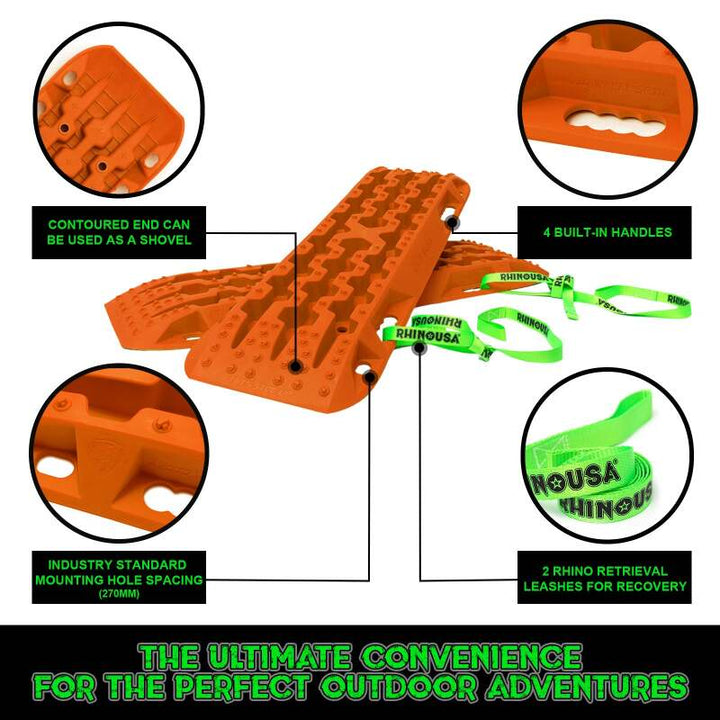 Rhino USA Recovery Traction Boards - Orange (Pair) - Bull Strap