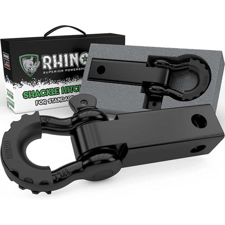 Rhino USA Shackle Hitch Receiver W/ D-Ring (Black) - Bull Strap