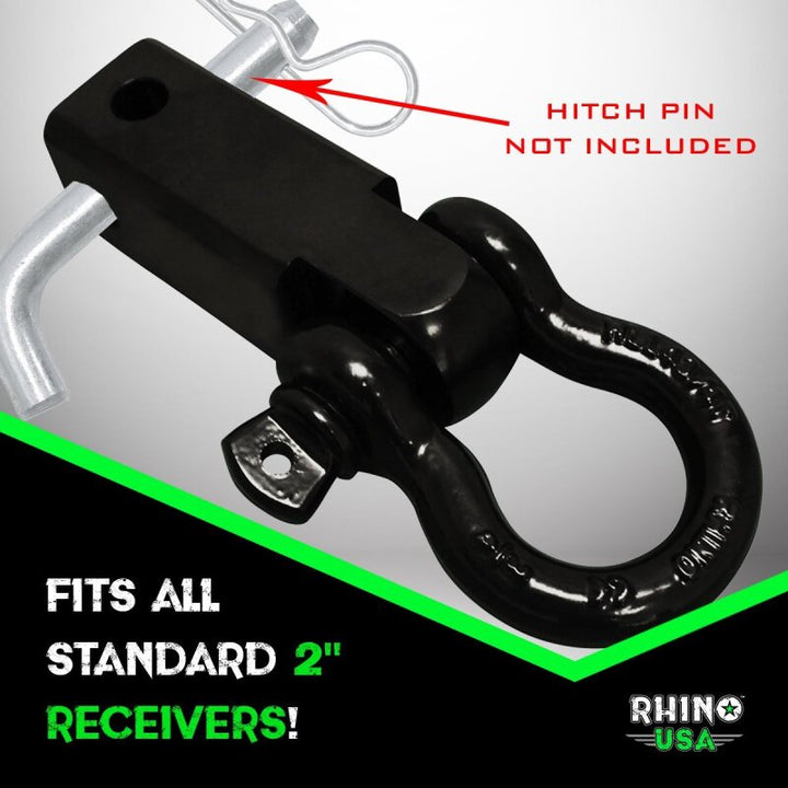 Rhino USA Shackle Hitch Receiver W/ D-Ring (Black) - Bull Strap