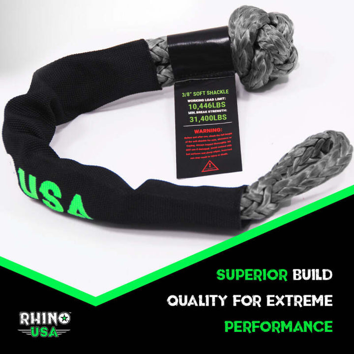 Rhino USA Synthetic Soft Shackle (2Pk 3/8InX22In) (Gray) - Bull Strap