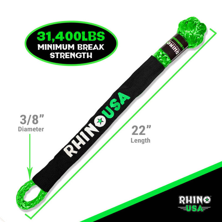 Rhino USA Synthetic Soft Shackle (2Pk 3/8InX22In) (Green) - Bull Strap
