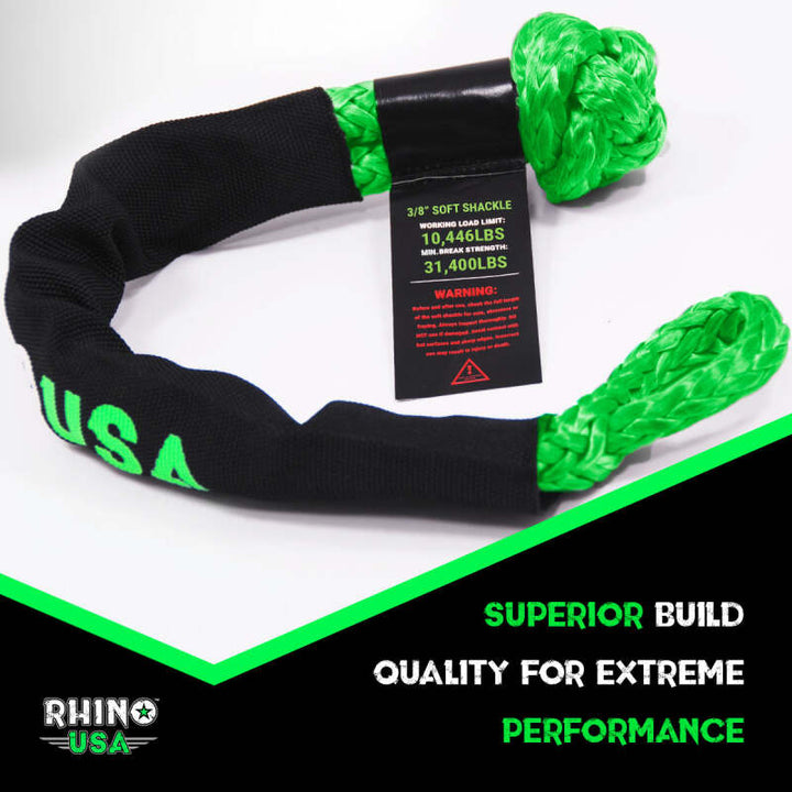 Rhino USA Synthetic Soft Shackle (2Pk 3/8InX22In) (Green) - Bull Strap