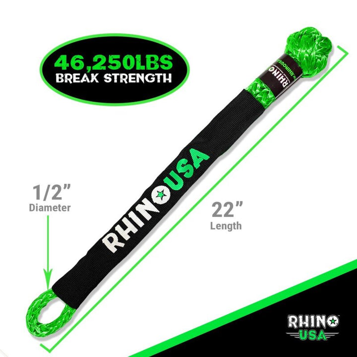 Rhino USA Synthetic Soft Shackles Green (2-Pack) - Bull Strap