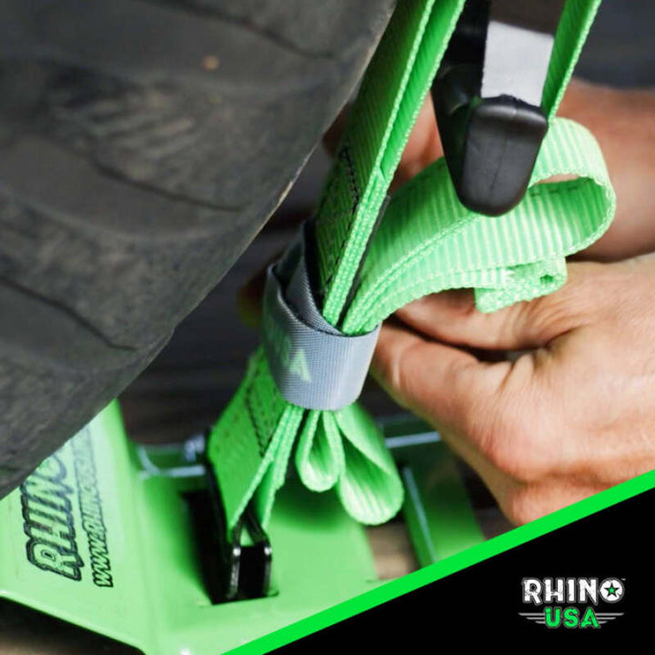 Rhino USA Utv Wheel Chock Tie-Down Kit (2-Wheel Kit) (Green) - Bull Strap