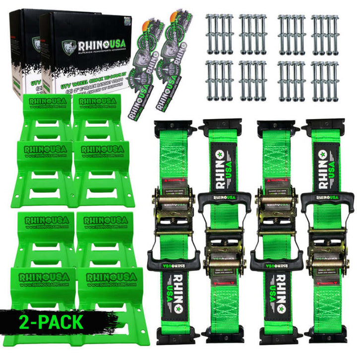 Rhino USA Utv Wheel Chock Tie-Down Kit (4-Wheel Kit) (Green) - Bull Strap