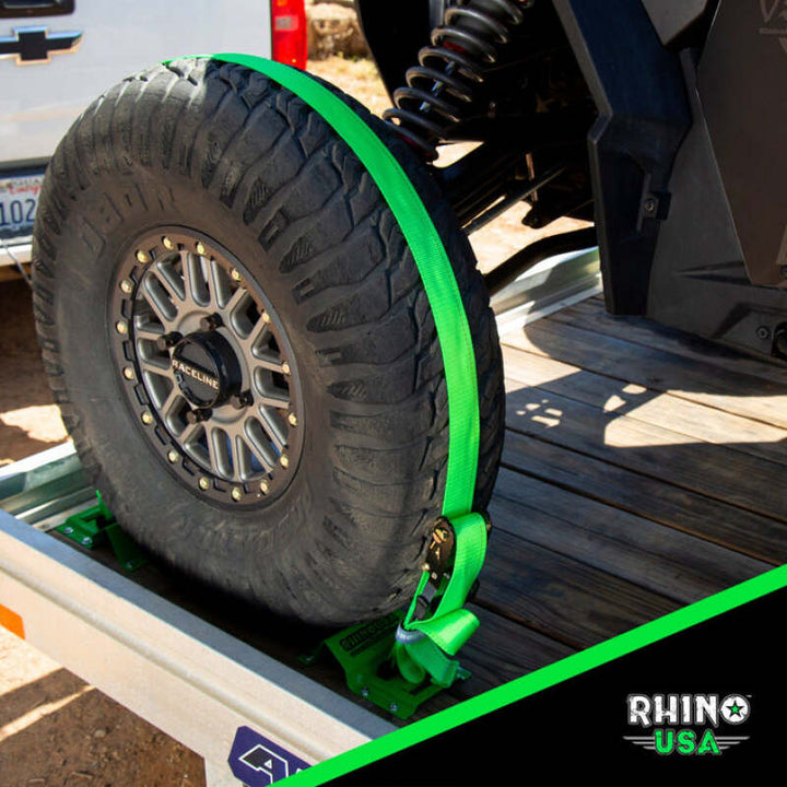 Rhino USA Utv Wheel Chock Tie-Down Kit (4-Wheel Kit) (Green) - Bull Strap