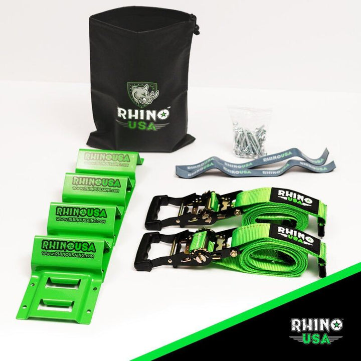 Rhino USA Utv Wheel Chock Tie-Down Kit (4-Wheel Kit) (Green) - Bull Strap