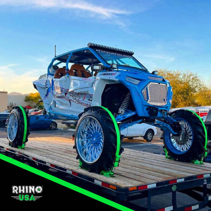 Rhino USA Utv Wheel Chock Tie-Down Kit (4-Wheel Kit) (Green) - Bull Strap