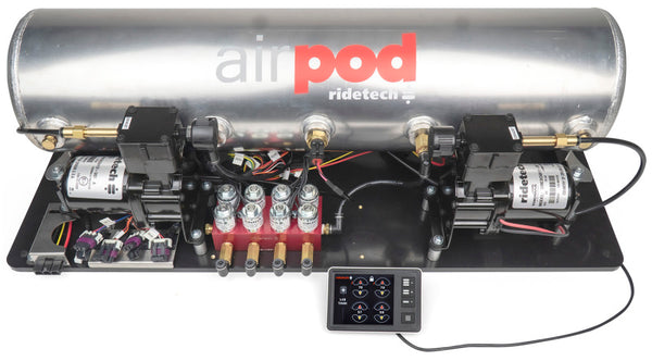 Ridetech RidePro E5 Air Ride Suspension Control System 5 Gallon Dual Compressor AirPod 1/4in Valves - Bull Strap