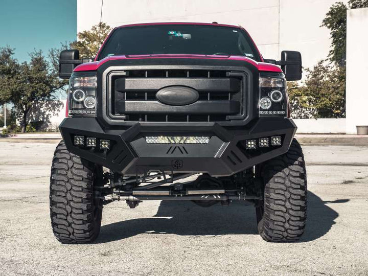 Road Armor 11-16 Ford F-250 SPARTAN Front Bumper Bolt-On Pre-Runner Guard - Tex Blk - Bull Strap
