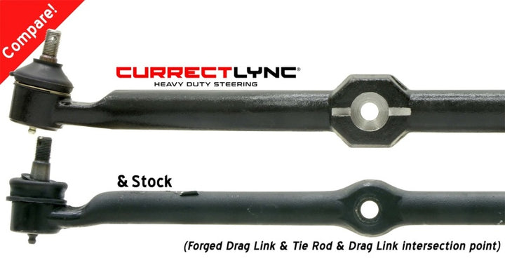RockJock TJ/LJ/XJ/MJ Currectlync Steering System Bolt-On w/ 1 1/4in Dia. Tie Rod/Forged Drag Link - Bull Strap