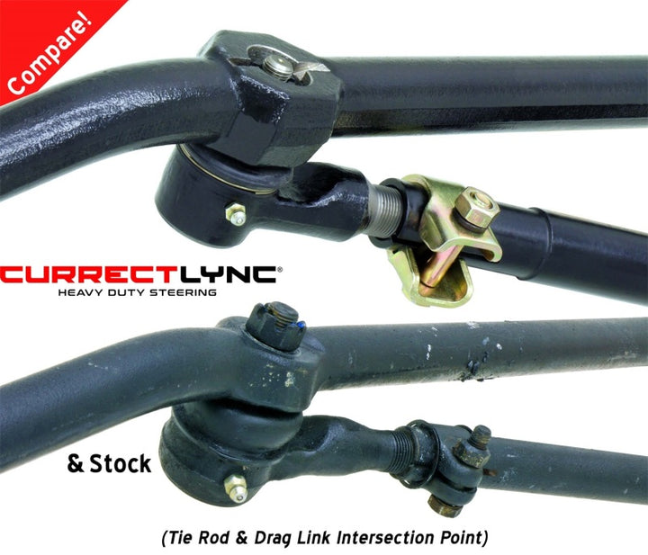 RockJock TJ/LJ/XJ/MJ Currectlync Steering System Bolt-On w/ 1 1/4in Dia. Tie Rod/Forged Drag Link - Bull Strap