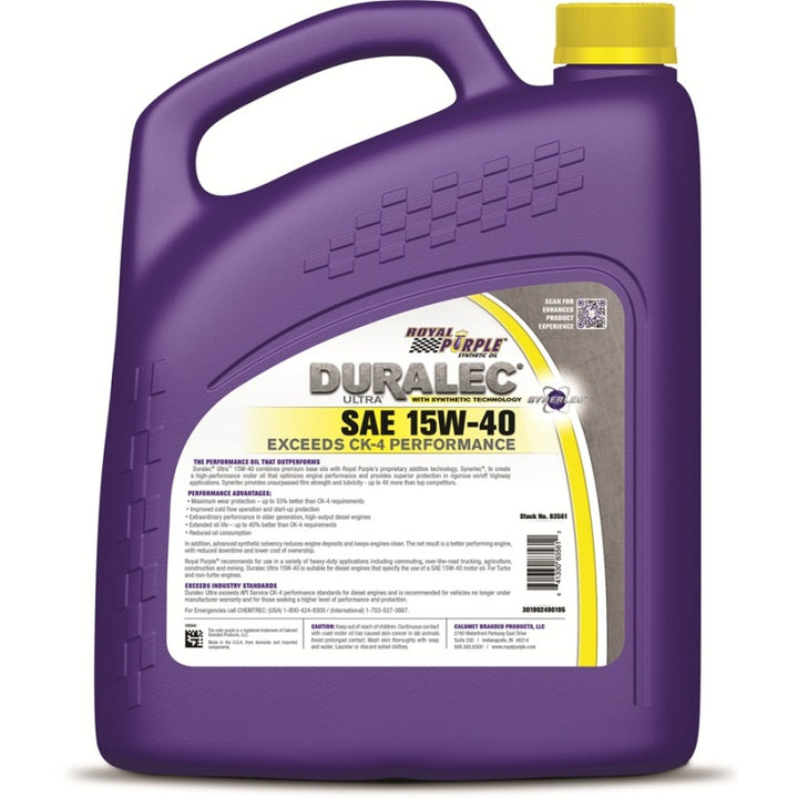 Royal Purple Duralec Ultra Diesel 15W-40 CK-4 Motor Oil - 1 Gallon - Bull Strap