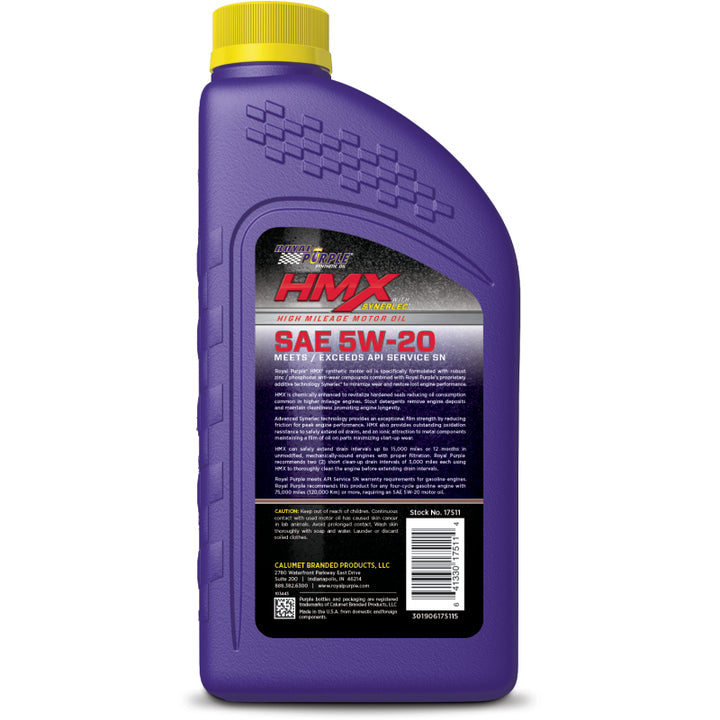 Royal Purple HMX Premium Synthetic High Mileage 5W-20 Motor Oil - 1 Quart - Bull Strap