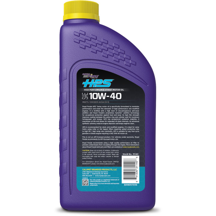 Royal Purple HPS Synthetic High Performance Street 10W-40 Motor Oil - 1 Quart - Bull Strap