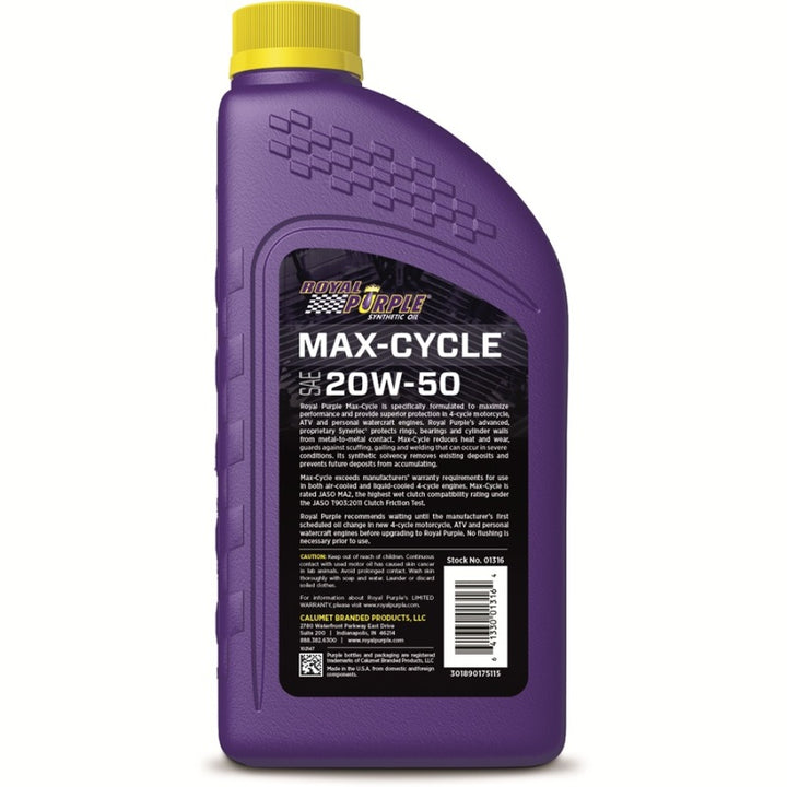 Royal Purple Max-Cycle Synthetic 20W-50 Motorcycle Oil - 1 Quart - Bull Strap