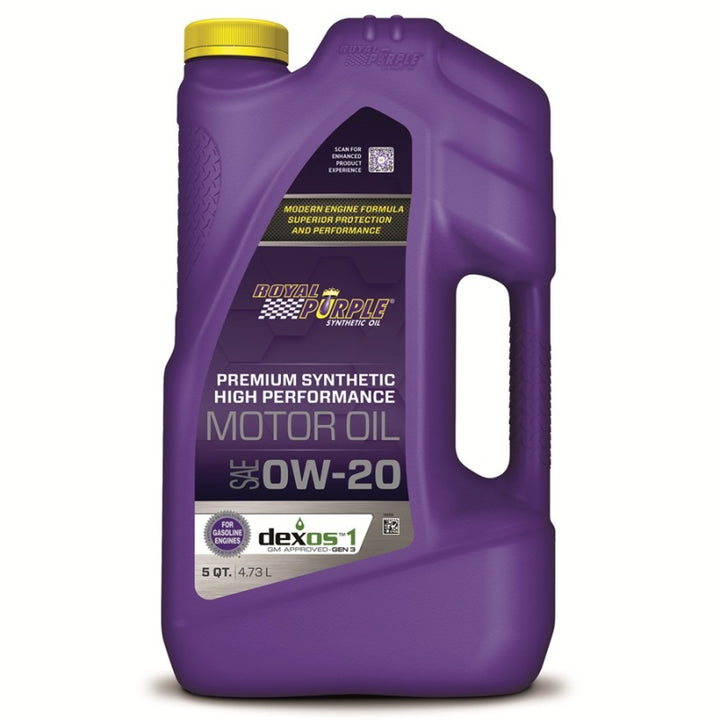 Royal Purple Premium Synthetic High Performance Multi-Grade 0W-20 Motor Oil - 5 Quart - Bull Strap