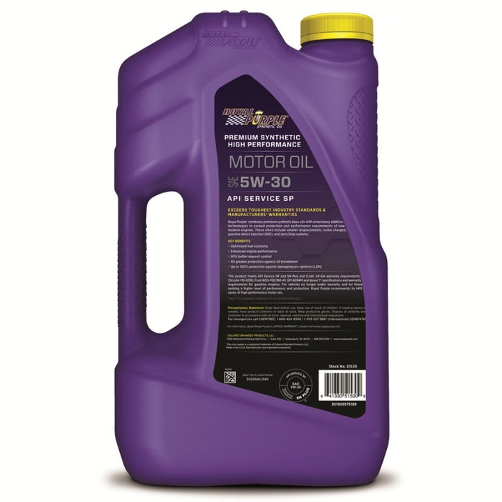 Royal Purple Premium Synthetic High Performance Multi-Grade 5W-30 Motor Oil - 5 Quart - Bull Strap