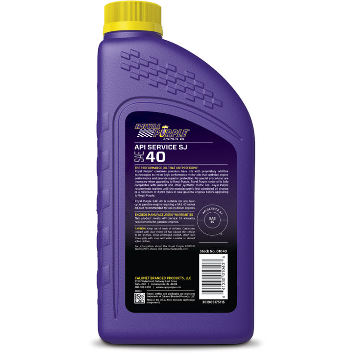 Royal Purple Premium Synthetic High Performance Straight-Grade SAE 40 Motor Oil - 1 Quart - Bull Strap