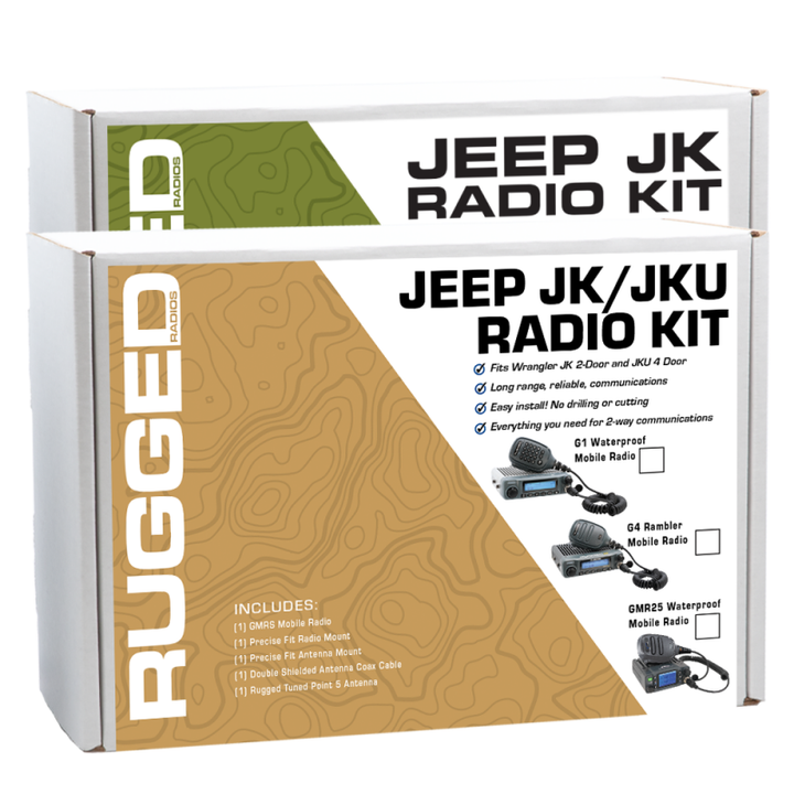 Rugged Radios 07-10 JK(2D) / 07-19 JKU(4D) 2-Way GMRS Radio Kit / 25 Watt - GMR25 Waterproof - Bull Strap