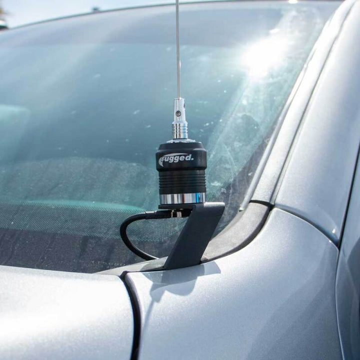 Rugged Radios A-Pillar Antenna Mount (Ford F-Series Chevy Silverado Dodge Ram) w/ Adapter Plate - Bull Strap
