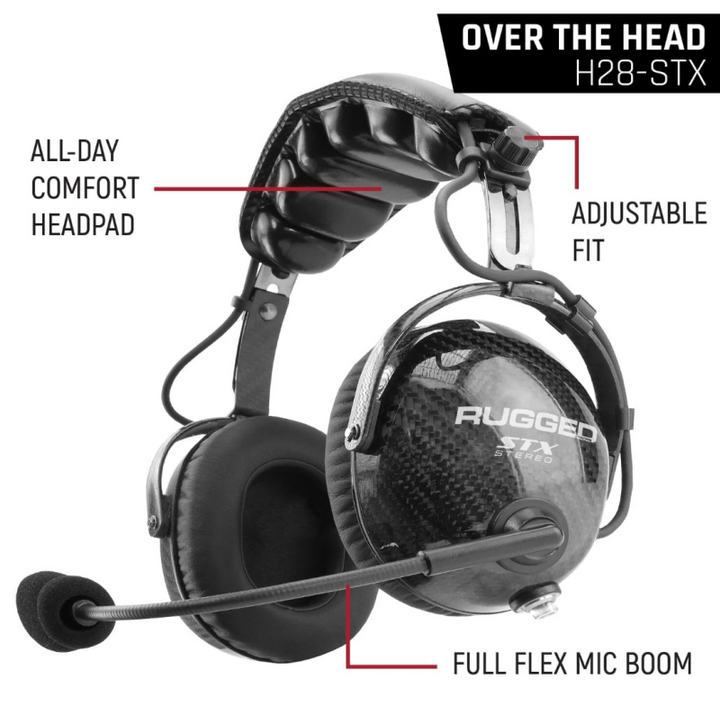 Rugged Radios AlphaBass Carbon Fiber Headset for STEREO and OFFROAD Intercoms Over The Head - Bull Strap