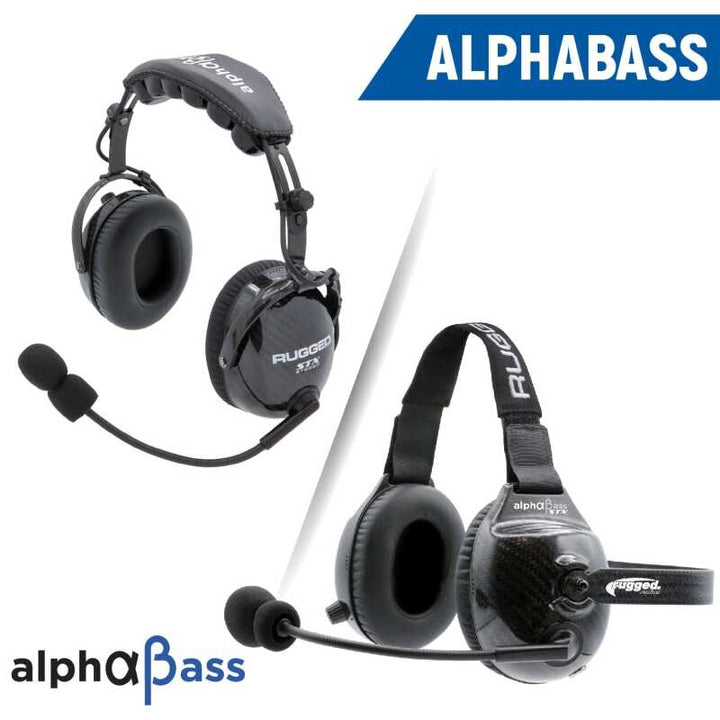 Rugged Radios AlphaBass Carbon Fiber Headset for STEREO and OFFROAD Intercoms Over The Head - Bull Strap