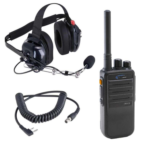 Rugged Radios Crew Chief - H42 Spotter Headset and Rugged Handheld Radio Package - Blue - Bull Strap