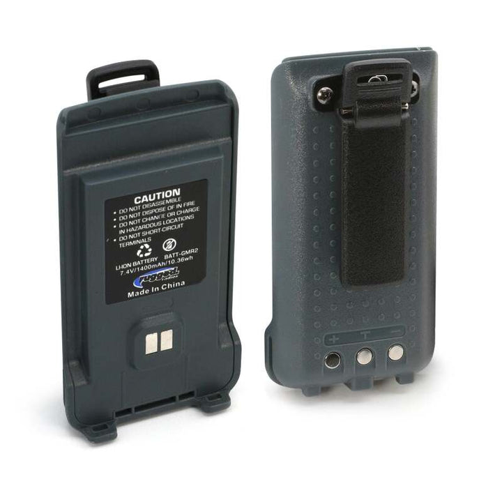 Rugged Radios GMR2 Replacement Lithium Battery w/12v Charge Port and Belt Clip Grey - Bull Strap