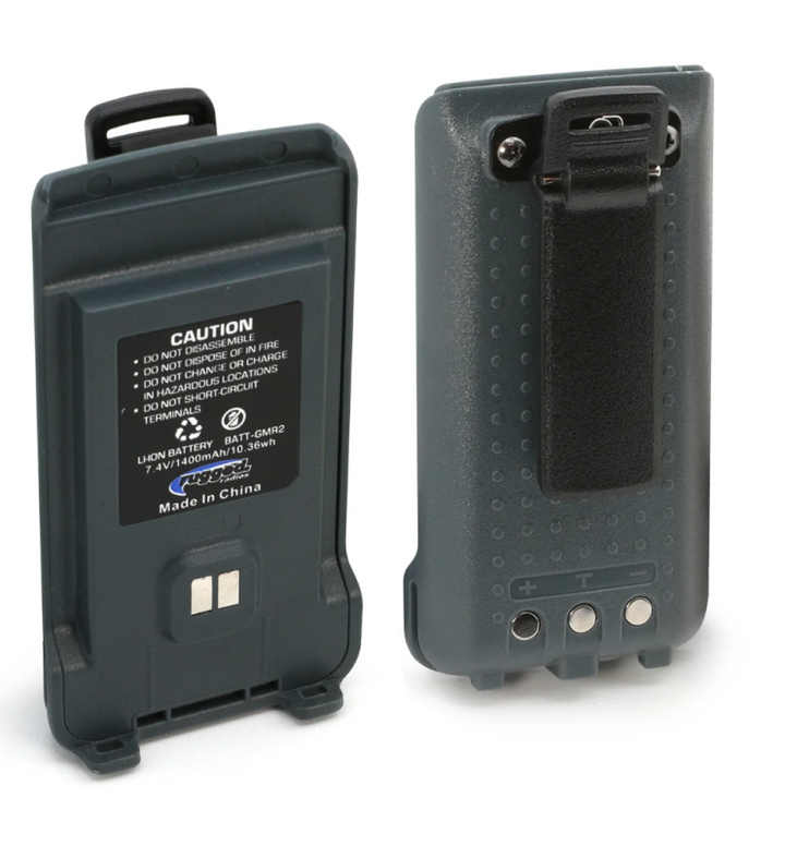 Rugged Radios GMR2 Replacement Lithium Battery w/12v Charge Port and Belt Clip Grey - Bull Strap