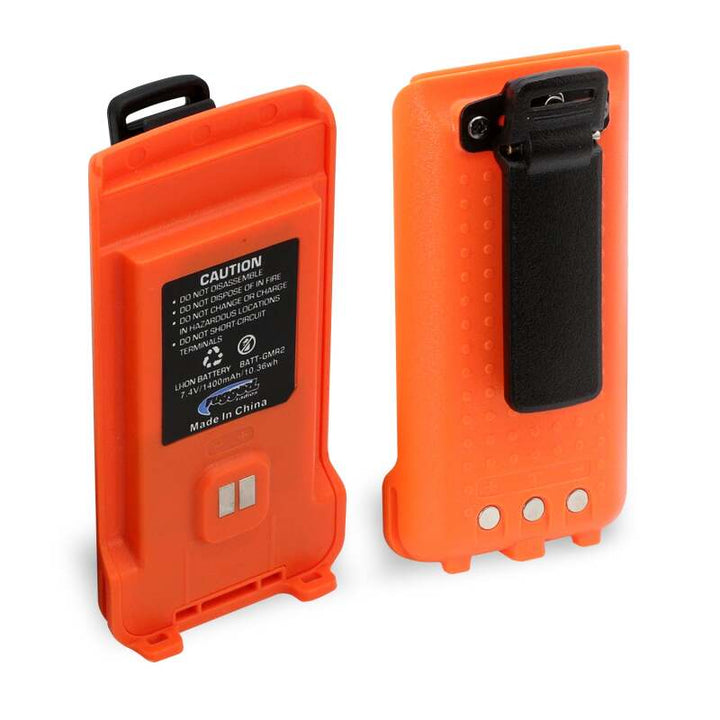 Rugged Radios GMR2 Replacement Lithium Battery w/12v Charge Port and Belt Clip Safety Orange - Bull Strap