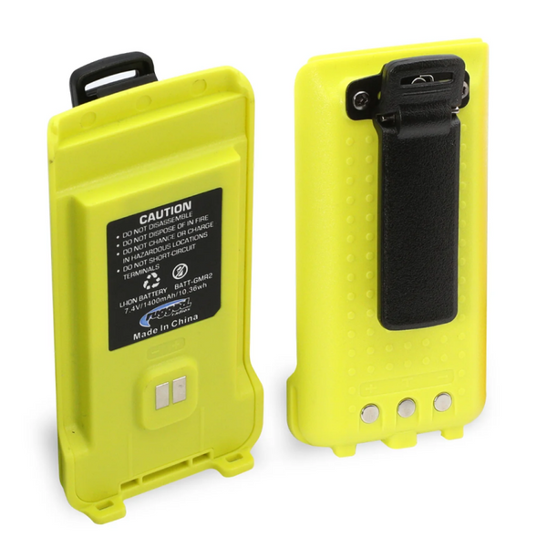 Rugged Radios GMR2 Replacement Lithium Battery w/12v Charge Port and Belt Clip Safety Yellow - Bull Strap