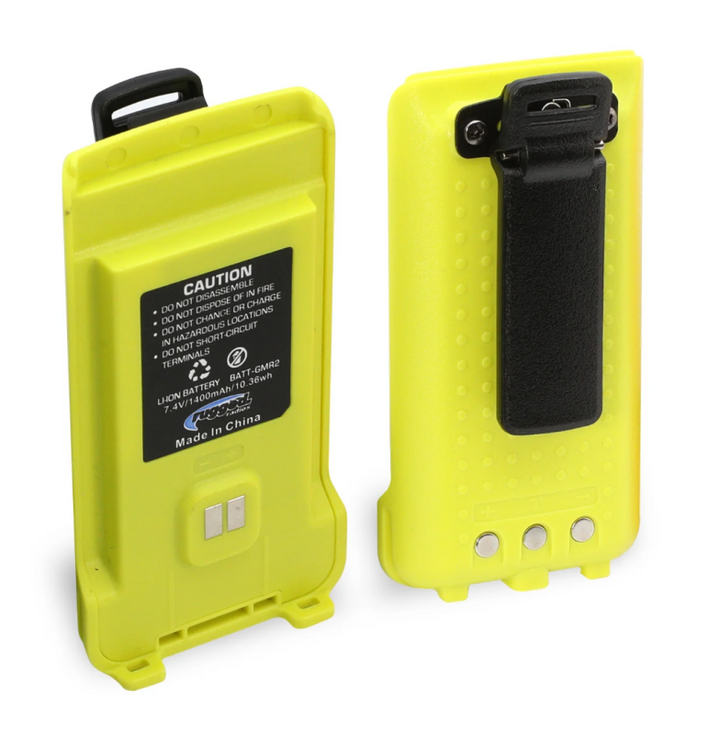 Rugged Radios GMR2 Replacement Lithium Battery w/12v Charge Port and Belt Clip Safety Yellow - Bull Strap