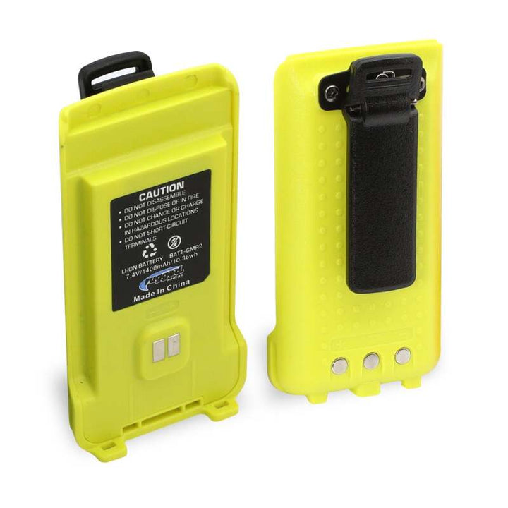 Rugged Radios GMR2 Replacement Lithium Battery w/12v Charge Port and Belt Clip Safety Yellow - Bull Strap